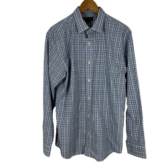 Banana Republic Outlet Men’s Slim Fit Button Blue Tartan Plaid Down Size L - Picture 1 of 7